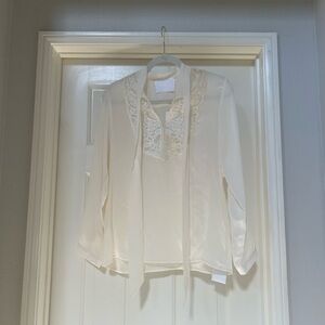 Love Binetti Cream Blouse Lace Detail silk 
 6 white bow top Coachella festival